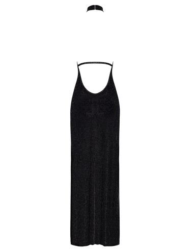 Robe longue en maille pailletée Onyx F372 - Noir Handmade